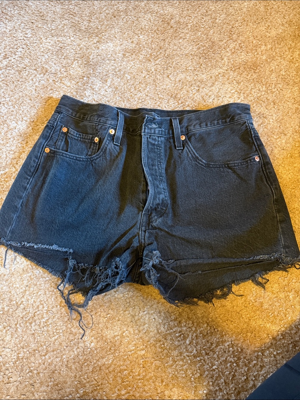 Levi's Black Distressed High-Rise Denim Cutoff Shorts
